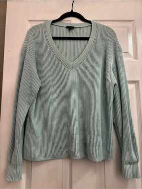 Talbots Ribbed V-Neck Pullover Sweater Blue XL
